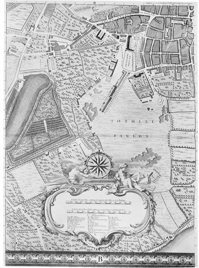 Karte von Tothill Fields, London, 1746 von John Rocque